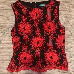 Alice + Olivia Red and Black Silk Top XS